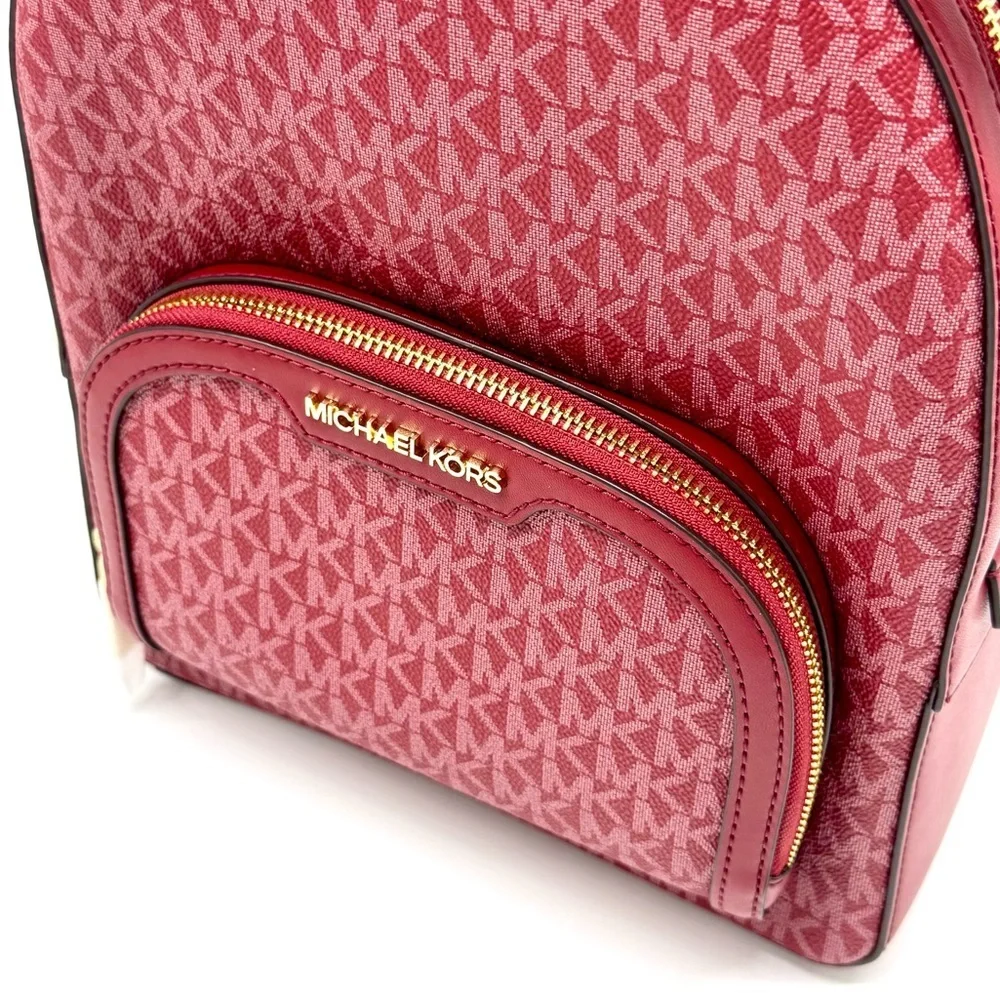 Michael Kors Jaycee Medium Signature Logo Backpack Cherry